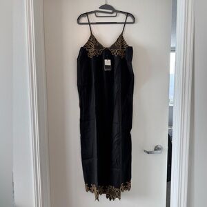 Massimo Dutti Black Midi Dress with Gold Detailing